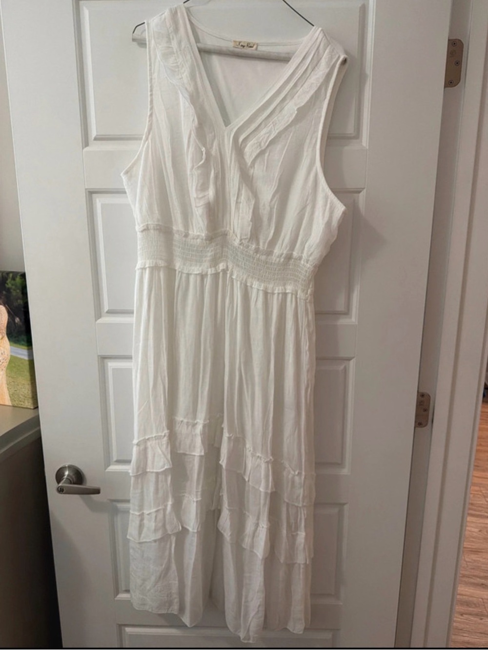 White Sleeveless V-Neck Ruffled Maxi Dress